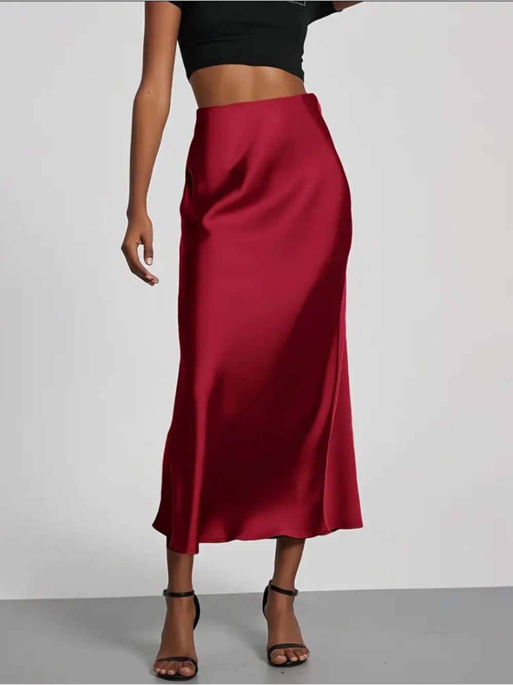 Women’s Satin Red Slip Midi Skirt